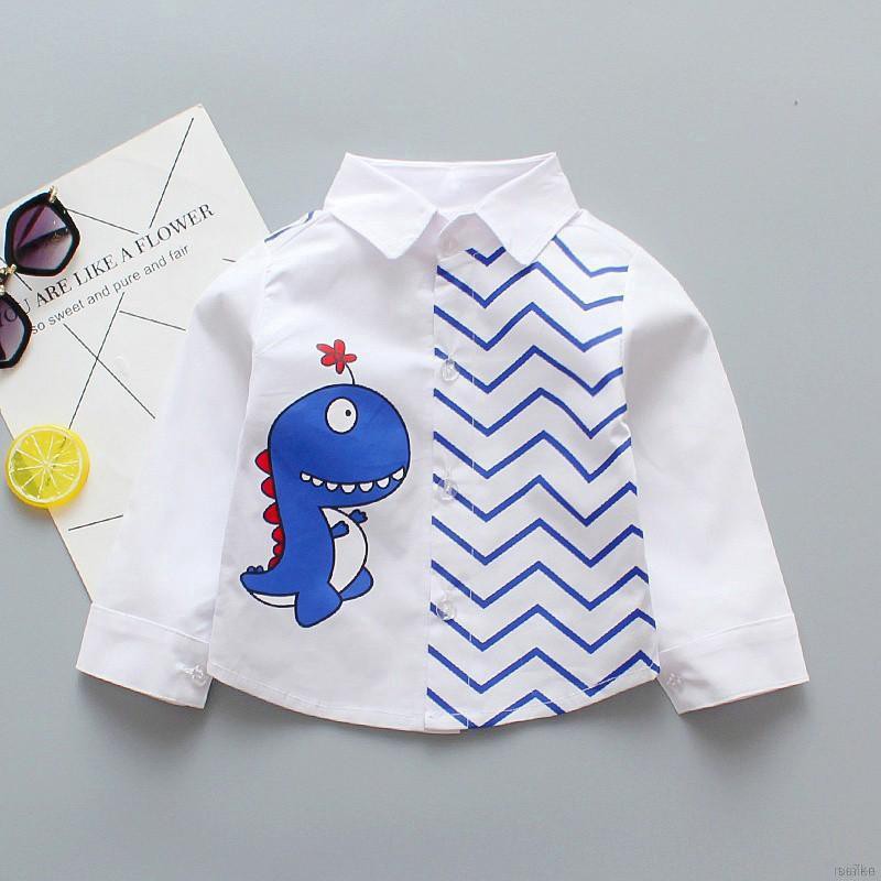 ruiaike  Baby Boys Button Down Lapel Shirts Long Sleeve Cartoon Dinosaur T-Shirts Kids Casual Tee Shirt