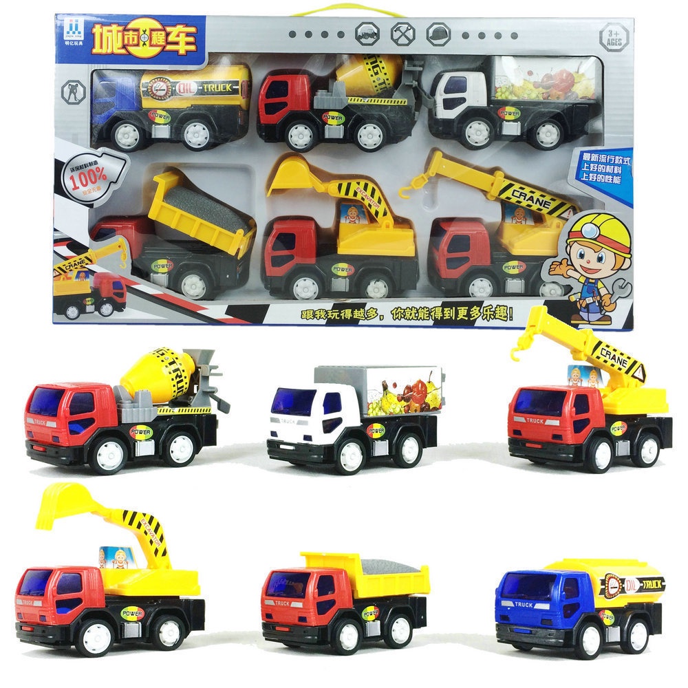 Hộp 6 Xe Cót FREESHIP Mô hình 6 xe Công Trình Cho Bé Thỏa Sức Sáng Tạo và Vui Chơi