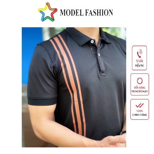 Áo thun polo nam nữ tay ngắn đen sọc nâu dọc hàn quốc Model Fashion
