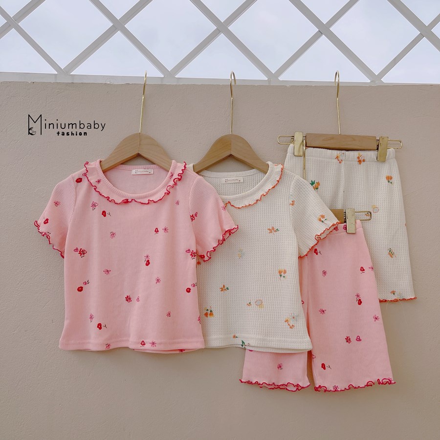 Set bộ thu cộc tay quần lỡ cho bé gái Minium, Quần áo trẻ em chất liệu cotton cho bé từ 1-6 tuổi-SB1041
