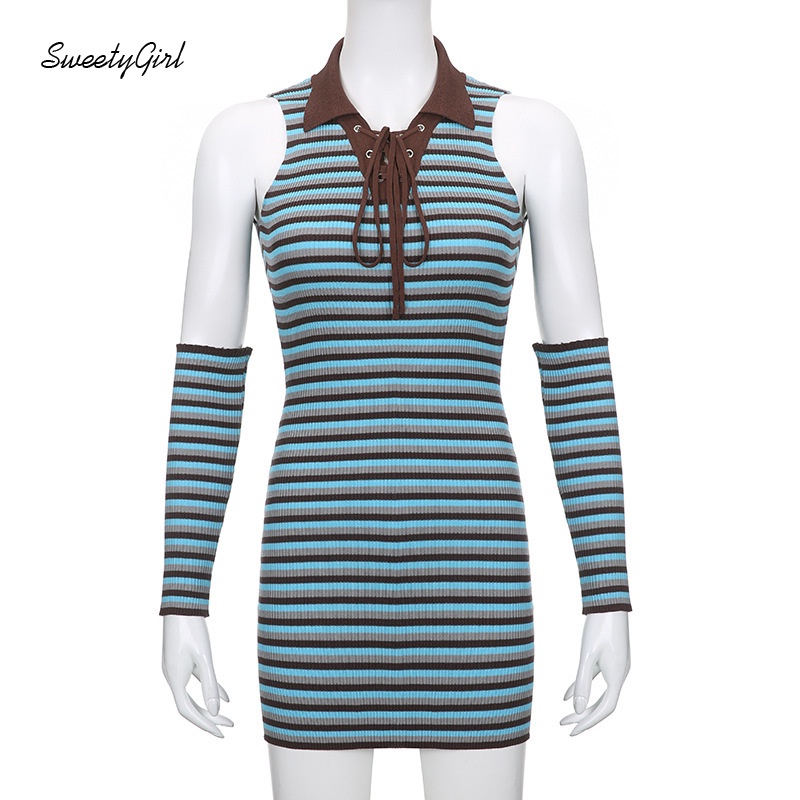 Đầm Mini Không Tay Cổ Bẻ Cài Nút Họa Tiết Kẻ Sọc Màu Sắc Tương Phản 2022 Thời Trang Cho Nữ