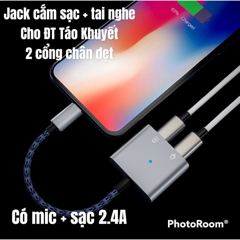 Jack chia 2 cổng chân dẹt cho đt Táo 7 trở lên,tablet táo chơi game ,live streem Bigo cực ngon