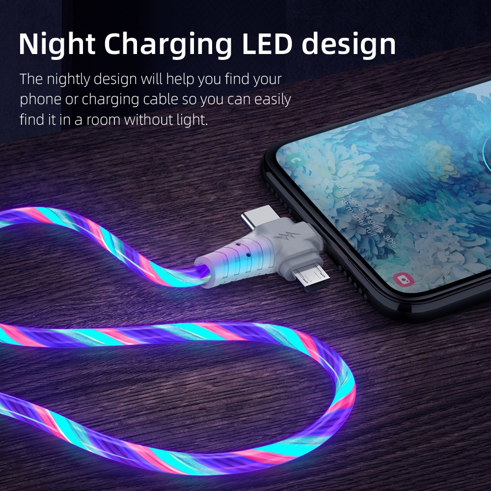 Dây Cáp Sạc Nhanh 2.4A USB Type-C 3 Trong 1 Có Đèn Led