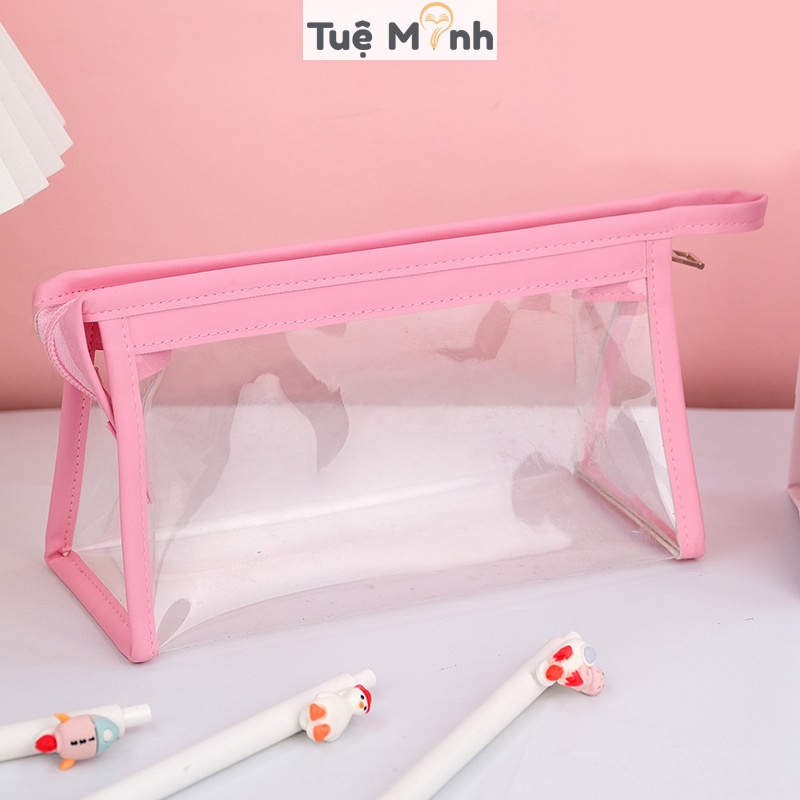 Hộp bút trong suốt hoạt hình K75 Bóp viết cute đựng mỹ phẩm VPP Tuệ Minh, văn phòng phẩm dễ thương