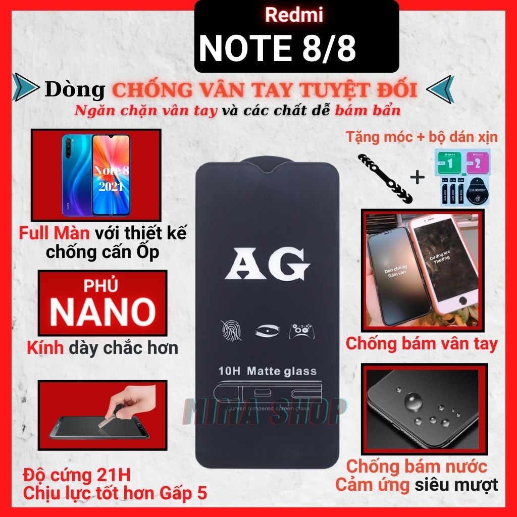 Kính cường lực Chống vân tay Xiaomi Redmi Note 8 Full màn hình - Chống bám vân tay và mồ hôi hiệu quả-Cảm ứng mượt mà [M