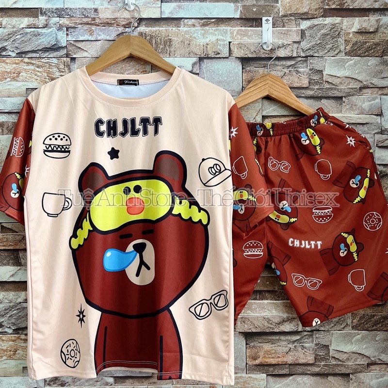 [10 MẪU] Bộ Thun Lạnh Mặc Nhà Quần Short lững Cartoon Unisex - Bộ đùi nữ hoạt hình cute dễ thương Freesize ảnh chụp thật