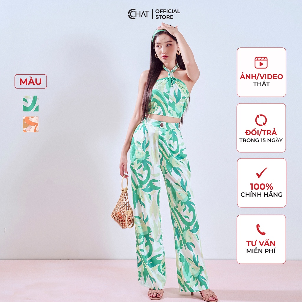 Set Đồ Nữ 𝐂𝐂𝐇𝐀𝐓 Áo Yếm Quần Họa Tiết Chất Voan Dáng Suông Phong Cách 12BAV5001ST
