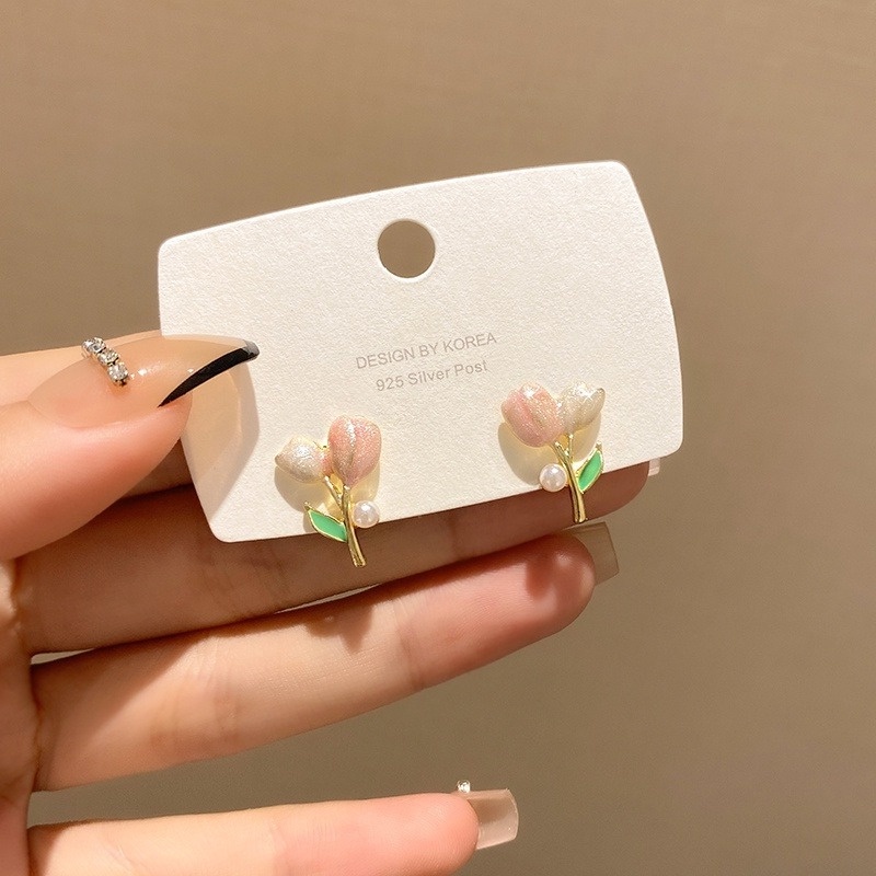 Bông Tai Mạ Bạc 925 Hình Hoa Tulip Ngọt Ngào Phong Cách Hàn Quốc Cho Nữ