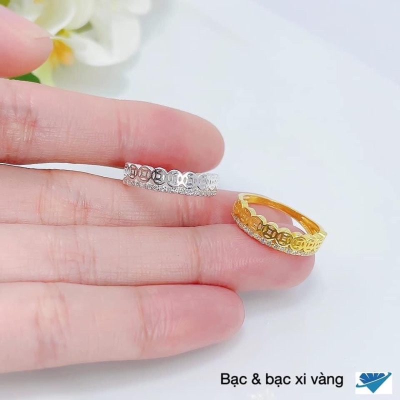 Nhẫn kim tiền bạc thật đính đá nhỏ mang lại tài lộc may mắn - Kho sỉ bạc Nhất Linh