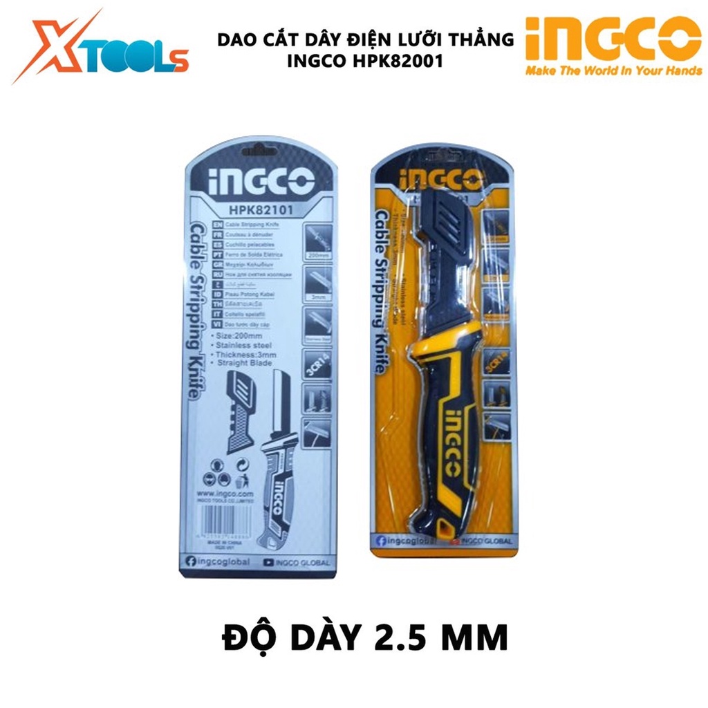 Dao tước dây điện lưỡi thẳng INGCO HPK82101 dao cắt cáp lưỡi thẳng, kích thước 210mm, chất liệu thép đặc biệt, độ dày 2.