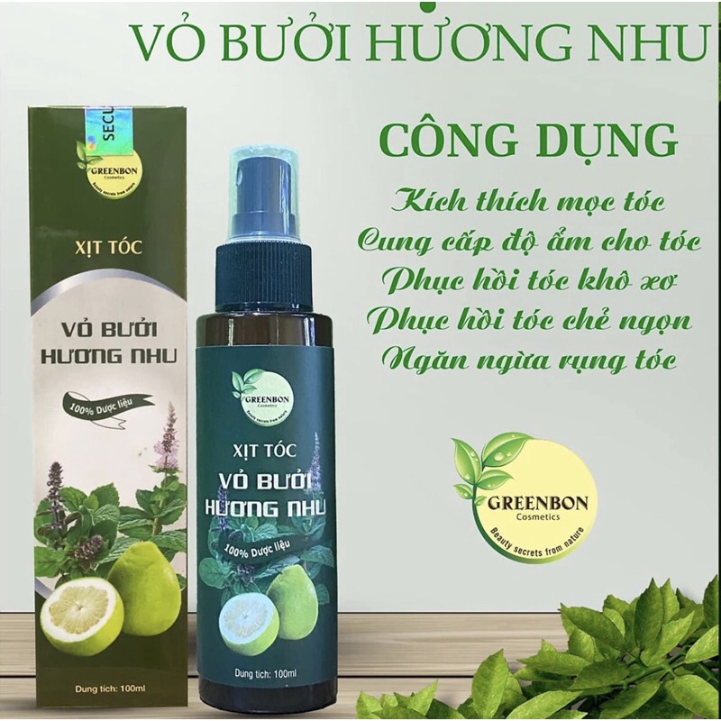 Xịt tóc vỏ bưởi hương nhu GREENBON 100ML - Xịt dưỡng tóc, kích mọc tóc siêu nhanh