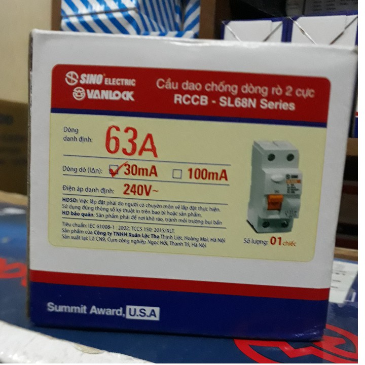 Át chống giật Sino 63A - Aptomat RCCB chống giật 63A chính hãng