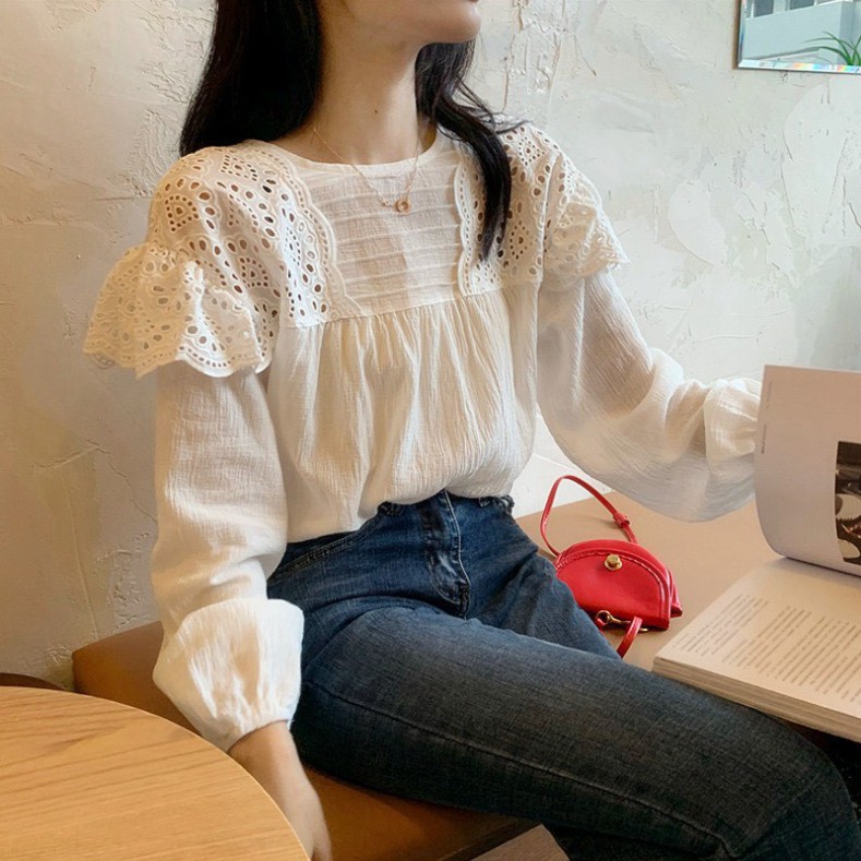 áo babydoll tiểu thư A259 bèo ren vai quảng châu Thời trang Xmin FREESHIP 50K