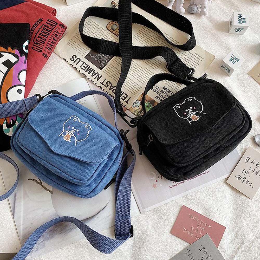 Túi Canvas Đeo Vai Màu Trơn Phong Cách Harajuku Nhỏ Gọn Cho Nữ