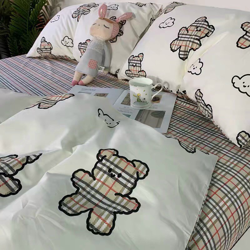 Bộ chăn ga gối Cotton poly M2T bedding Gấu trắng BBR, vỏ chăn mền, drap nệm và 2 vỏ gối