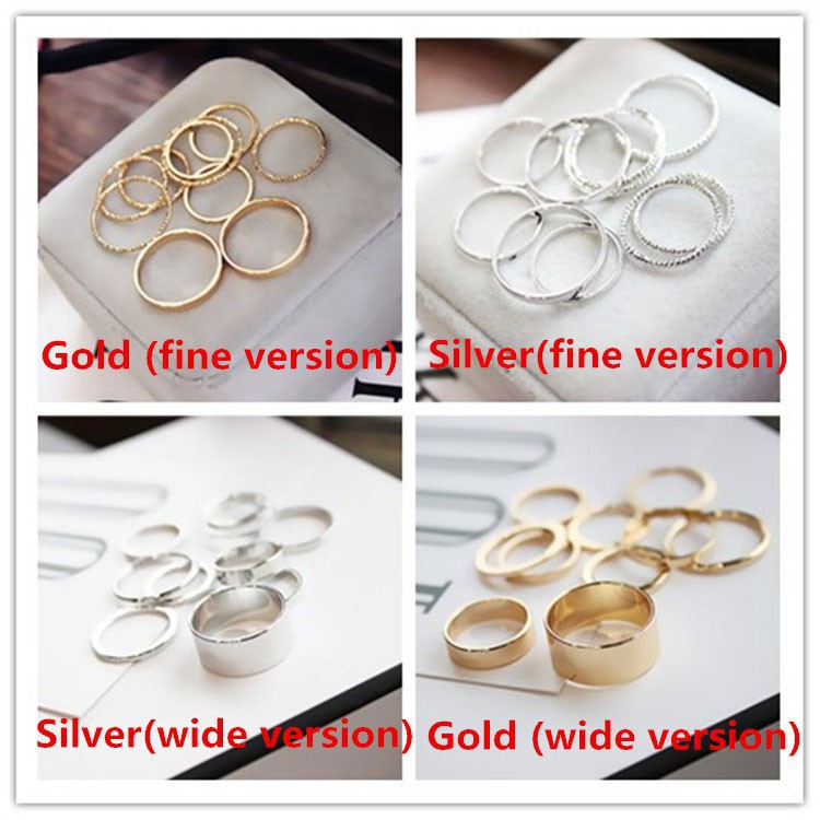XiaoboACC Set 10 Nhẫn Kim Loại Phong Cách Hàn Quốc Hợp Thời Trang Dành Cho Nữ