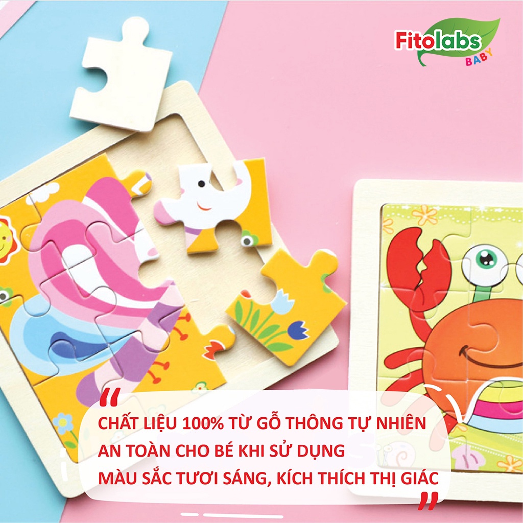 [QUÀ TẶNG KHÔNG BÁN] Tranh Ghép Gỗ Thông Minh FITOLABS Họa Tiết Đáng Yêu, Rèn Luyện Trí Não Cho Bé - 9 Mảnh 11x11cm