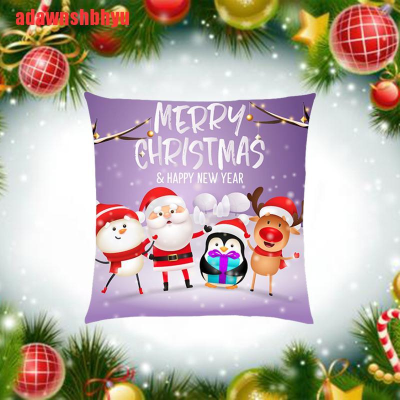 [adawnshbhyu]45x45cm Happy Christmas Flax Pillow Case Comfortable Sofe Cover