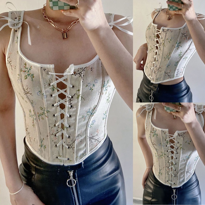 Áo Crop Top Nữ In Hoa Phong Cách Vintage Gợi Cảm