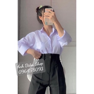 Quần tây 09 baggy đi học, áo trắng xanh quần đen