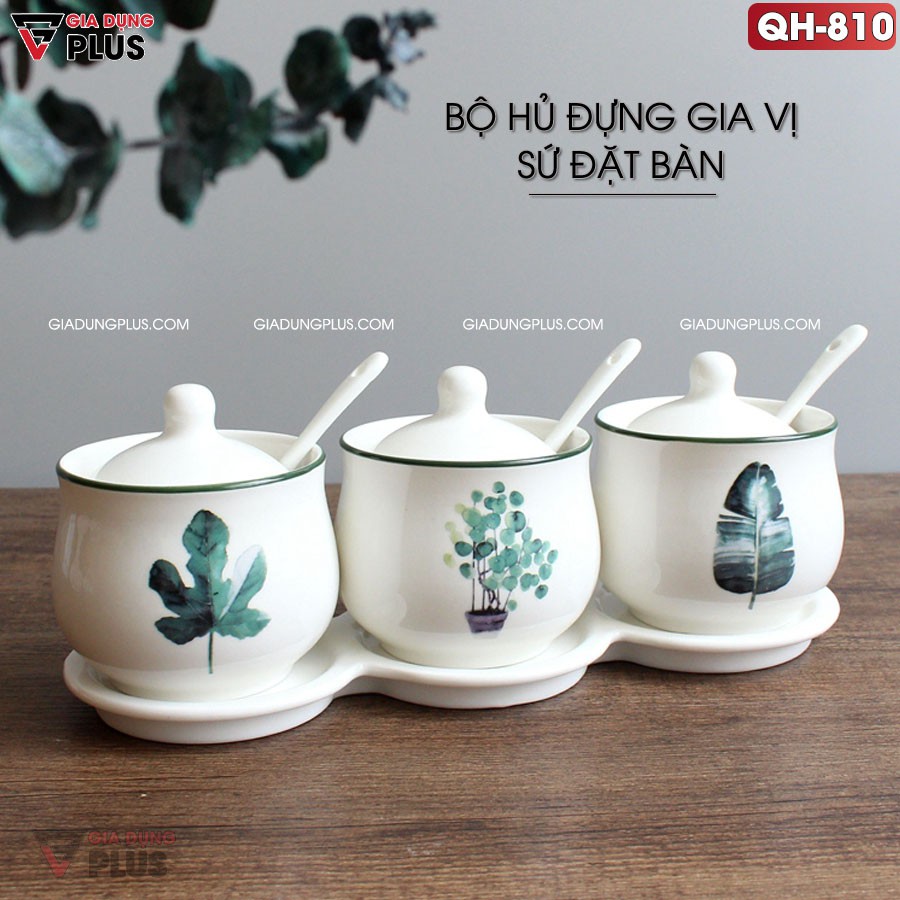 [Có sẵn] Bộ hủ đựng gia vị sứ kèm kệ đặt bàn màu trắng, trang trí nhẹ nhàng theo phong cách Bắc Âu