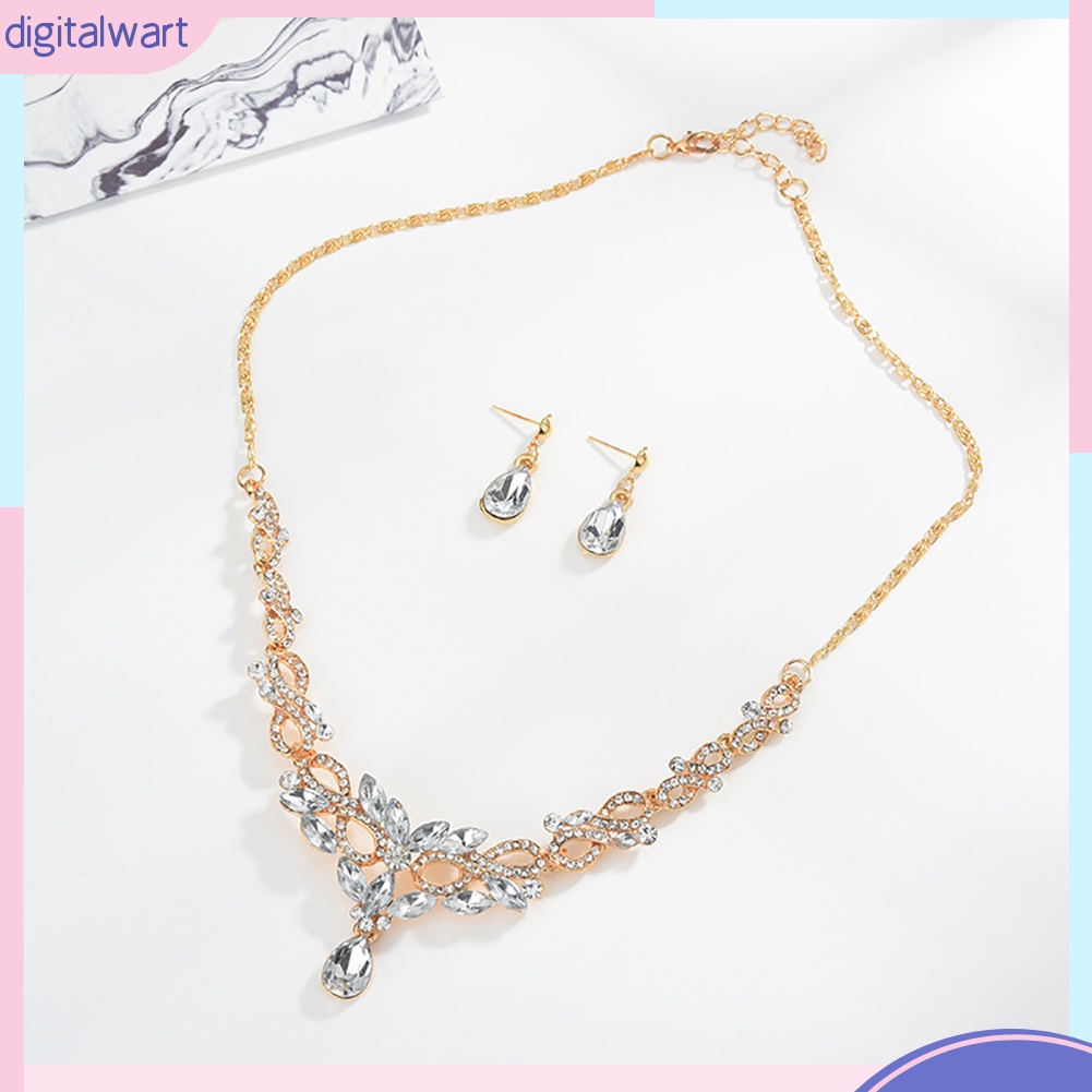 Bộ trang sức đính đá hình giọt nước hợp thời trang gồm dây chuyền mặt hình số 8 rỗng và bông tai