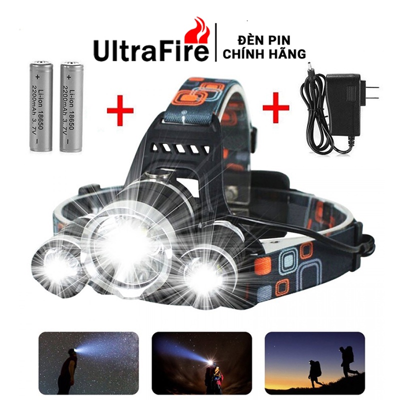 Đèn pin đội đầu mini * Đèn pin đội đầu 3 bóng led t6 siêu sáng * kèm 2 pin và sạc, chống nước - Bảo hành uy tín | BigBuy360 - bigbuy360.vn