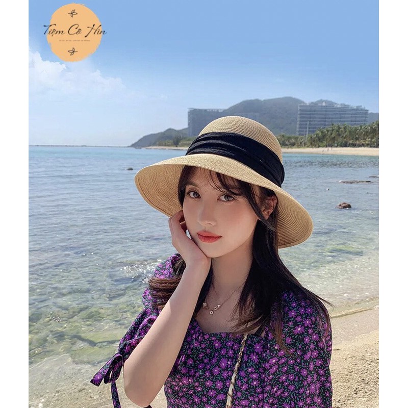 Mũ cói bucket cói Tiệm Cô Hìn có thể gập nhỏ tiện lợi dễ mix đồ siêu xinh ship 1h không lo hư hỏng