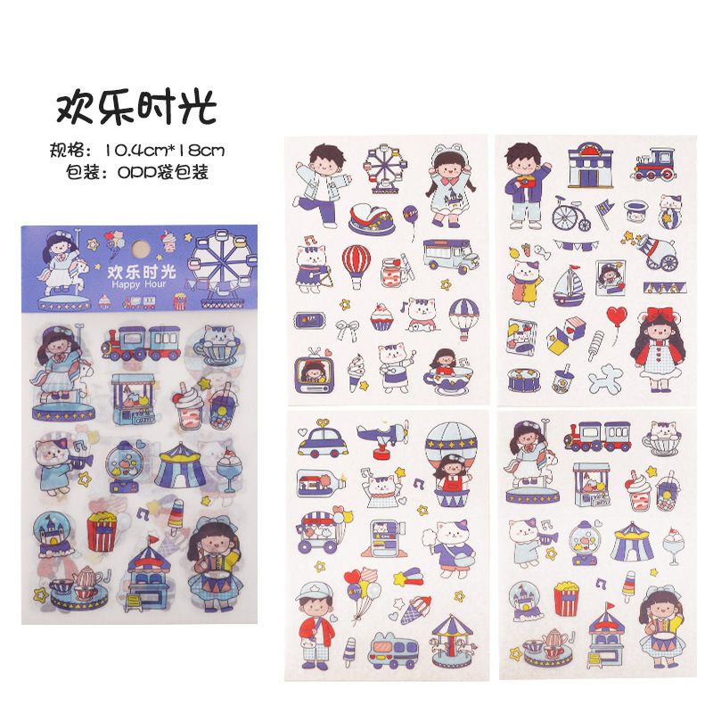 Sticker set 4 tấm cắt dán trang trí sổ hình cô bé theo các chủ đề