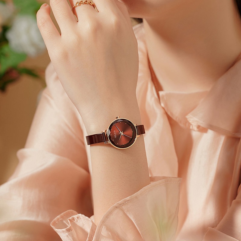 Julius Đồng Hồ Đeo Tay ja-1348 Chống Thấm Nước Dây Đeo Sứ Màu Trắng Thời Trang Mùa Hè Cho Nữ