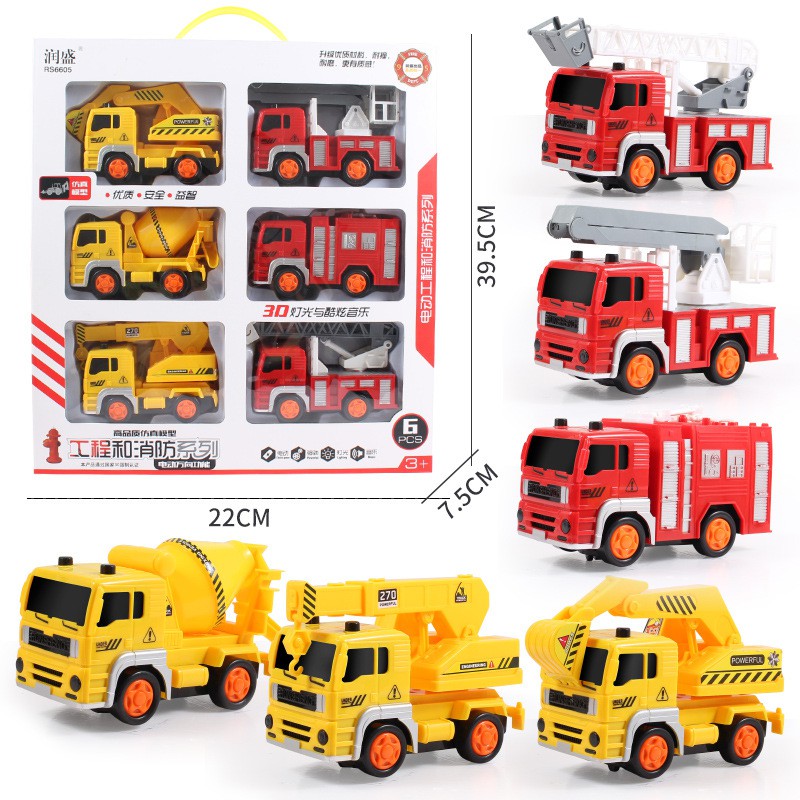 [Mã LIFETOYS1 giảm 30K đơn 99K] Bộ 6 xe công trình - Bộ xe cứu hỏa, Kích thước lớn - Nhựa cao cấp an toàn