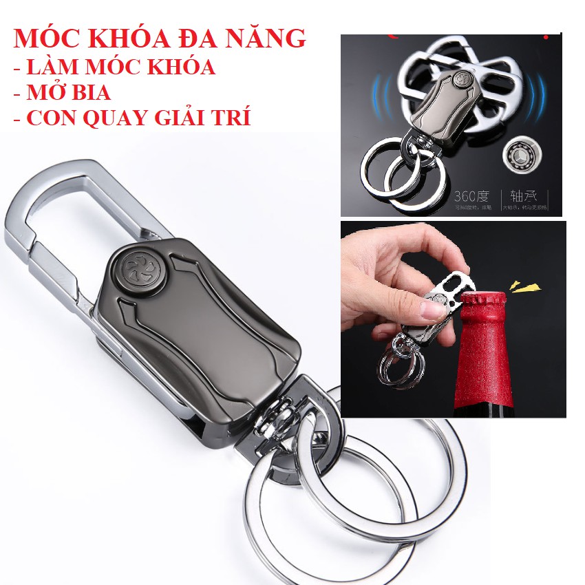 Móc khóa Inox cao cấp đa chức năng đeo chìa khóa mở bia và con quay giải trí xoay 360 độ