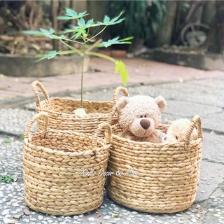 Sọt đựng đồ hình tròn bằng lục bình trang trí nhà cửa decor/ Round hyacinth storage basket