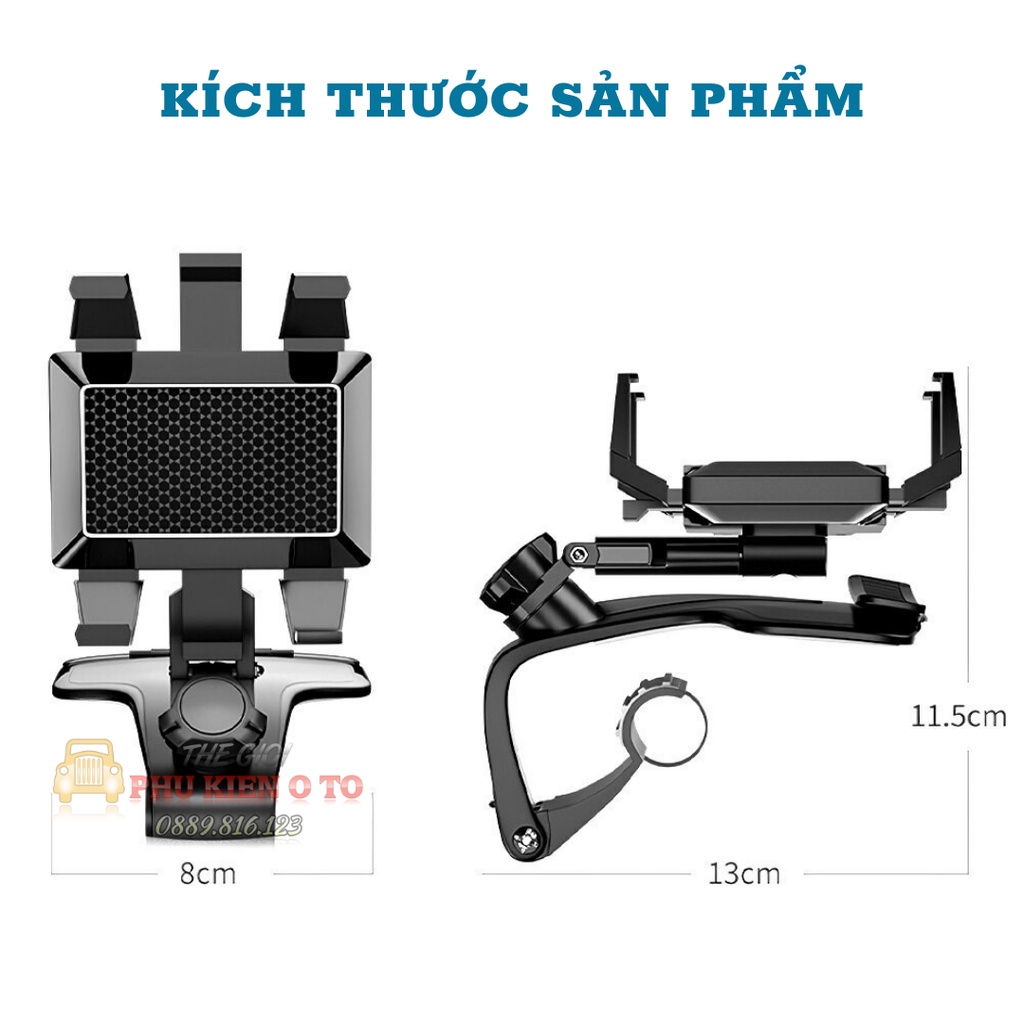 Giá đỡ kẹp điện thoại vô lăng để trên xe hơi ô tô xoay 360 độ, chống rung, treo đa điểm trên taplo, gương chiếu hậu