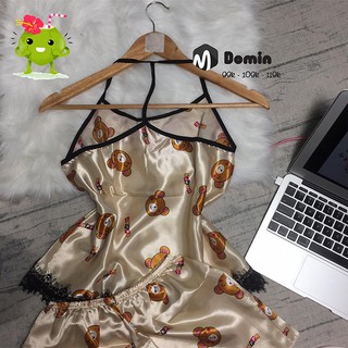 Đồ Bộ Mặc Nhà Vải Phi Lụa Phối Ren Dễ Thương - DOMIN