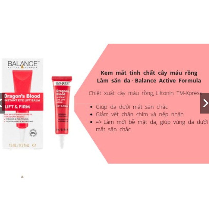 Kem Mắt Căng Da Tinh Chất Cây Máu Rồng Balance Active Formula Dragon's Blood Instant Eye Lift Balm 15ml