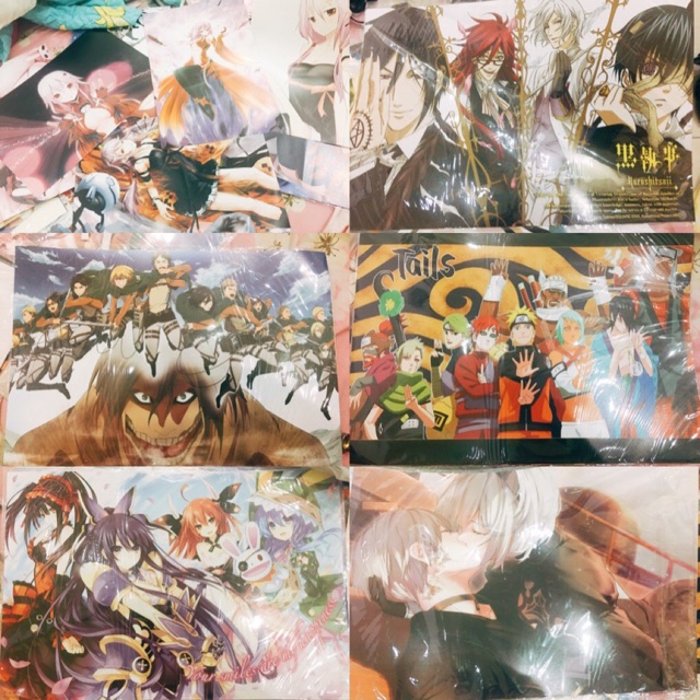 Poster Anime khổ A3 in giấy lụa, 1 set 8 tranh 