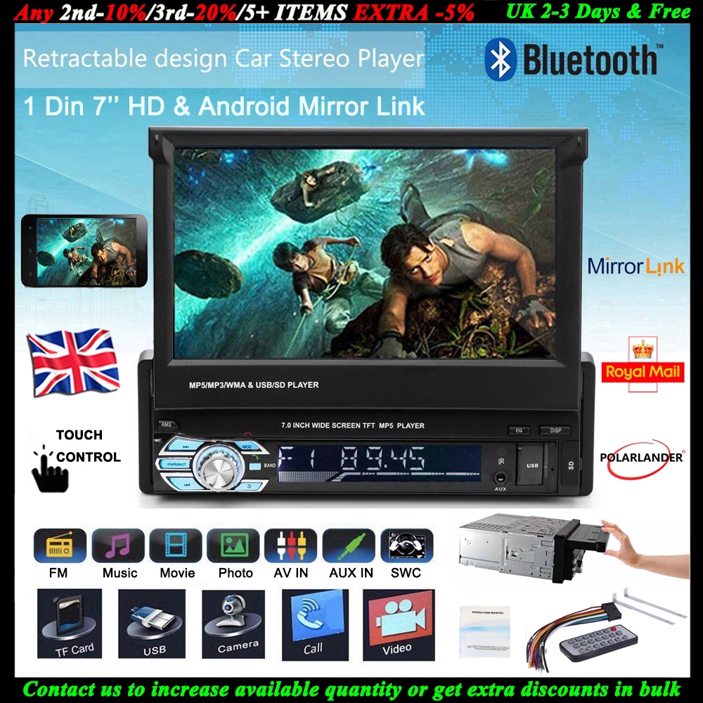 Thiết Bị Nghe Nhạc Mp5 7 Inch 1 Din Kết Nối Bluetooth Màn Hình Cảm Ứng 1080p