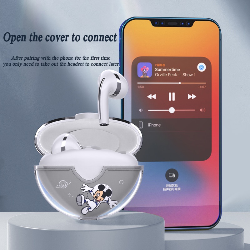 Tai Nghe Nhét Tai Bluetooth Không Dây Giảm Tiếng Ồn Có Micro Hình Chuột Mickey Disney