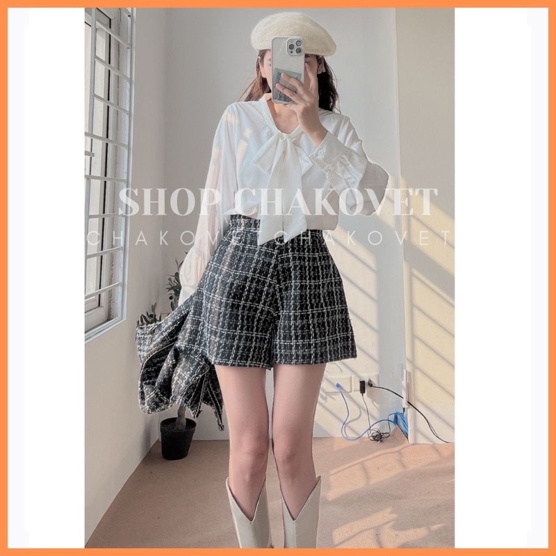 [ 𝐅𝐑𝐄𝐄 𝐒𝐇𝐈𝐏 ]  SÉT DẠ TWEED 3 MÓN QUẦN SHORT ÁO GHILE VS SƠ MI SANG CHẢNH Ạ