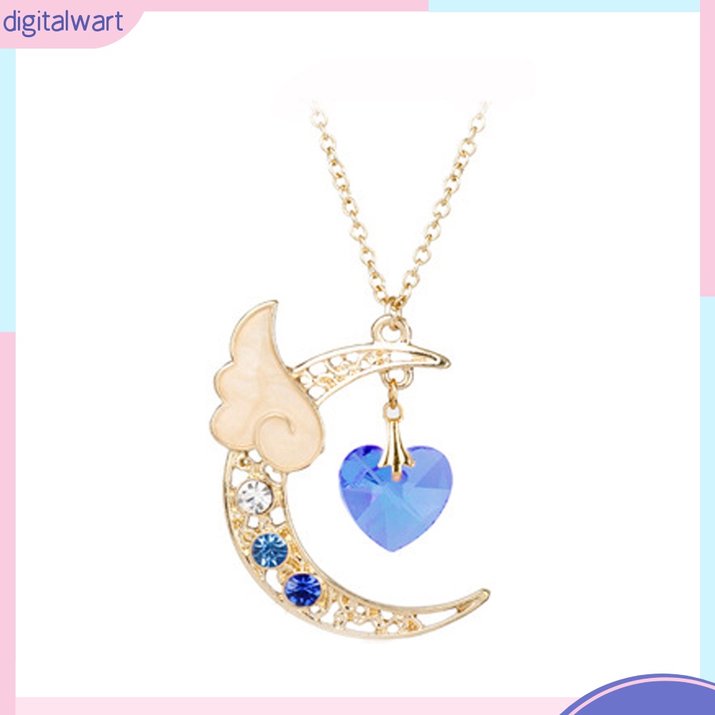 Dây chuyền thiết kế mặt trăng lưỡi liềm và cánh đính đá nhân tạo thời trang dành cho nữ