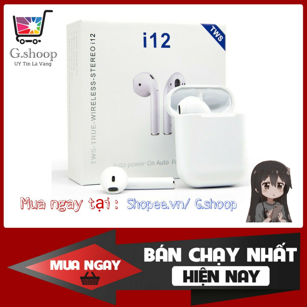 (𝑯𝒂̀𝒏𝒈 𝑪𝒉𝒖𝒂̂̉𝒏) Tai Nghe i12 TWS Bluetooth 5.0 . Tai nghe không dây cảm ứng