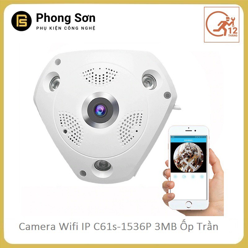 Camera wifi IP C61s FHD 1536P Vstarcam ốp trần, góc rộng 180 độ, toàn cảnh 360 | BigBuy360 - bigbuy360.vn