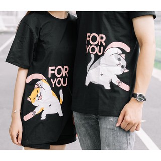 Áo phông đôi cún mèo for you đáng yêu