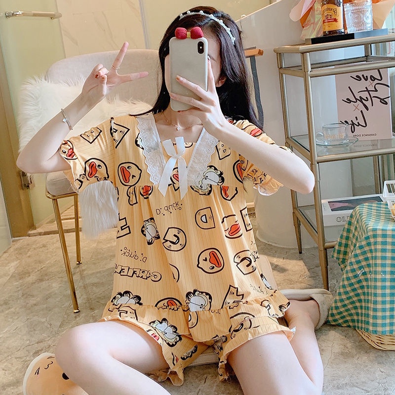 Đồ ngủ ngắn tay phong cách công chúa ngọt ngào đáng yêu thời trang Hàn Quốc cho nữ