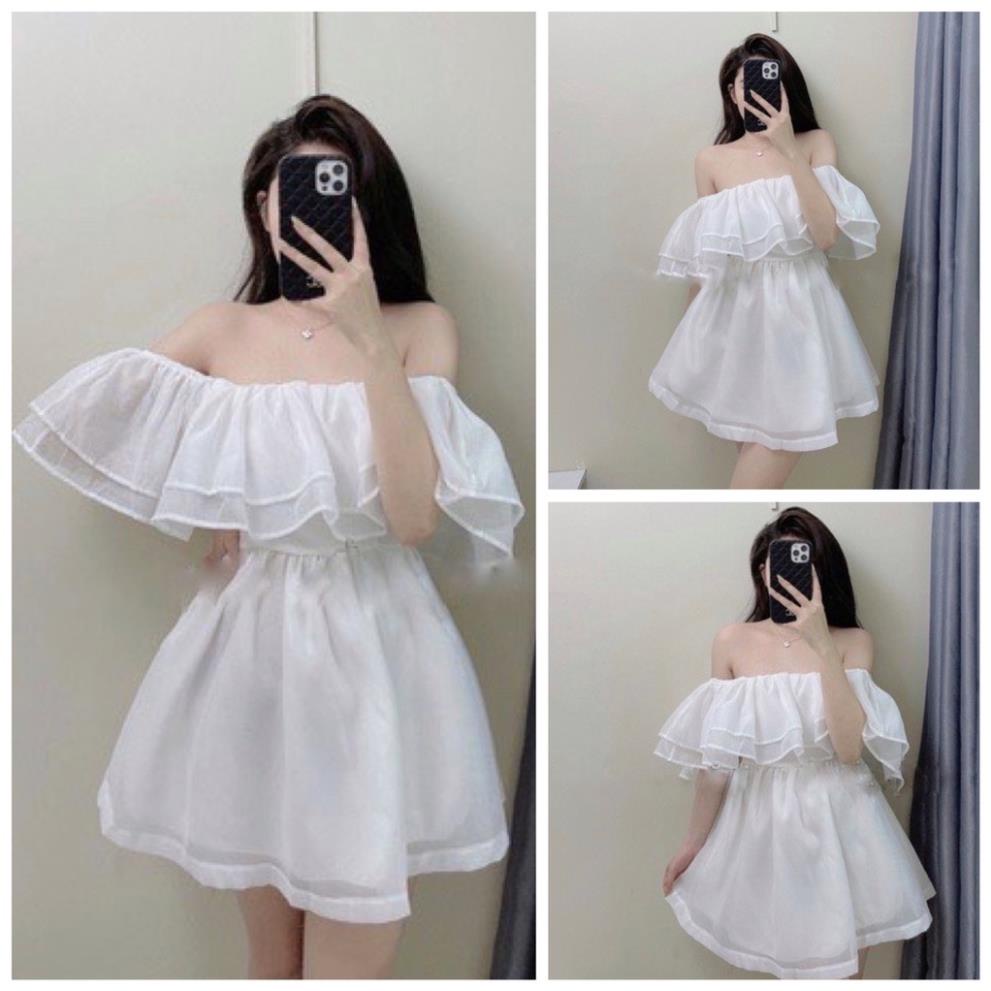 Váy Trễ Vai Voan Tơ Bồng Bềnh Mẫu Mới, Đầm Xòe 2 Lớp Mặc nhiều Kiểu