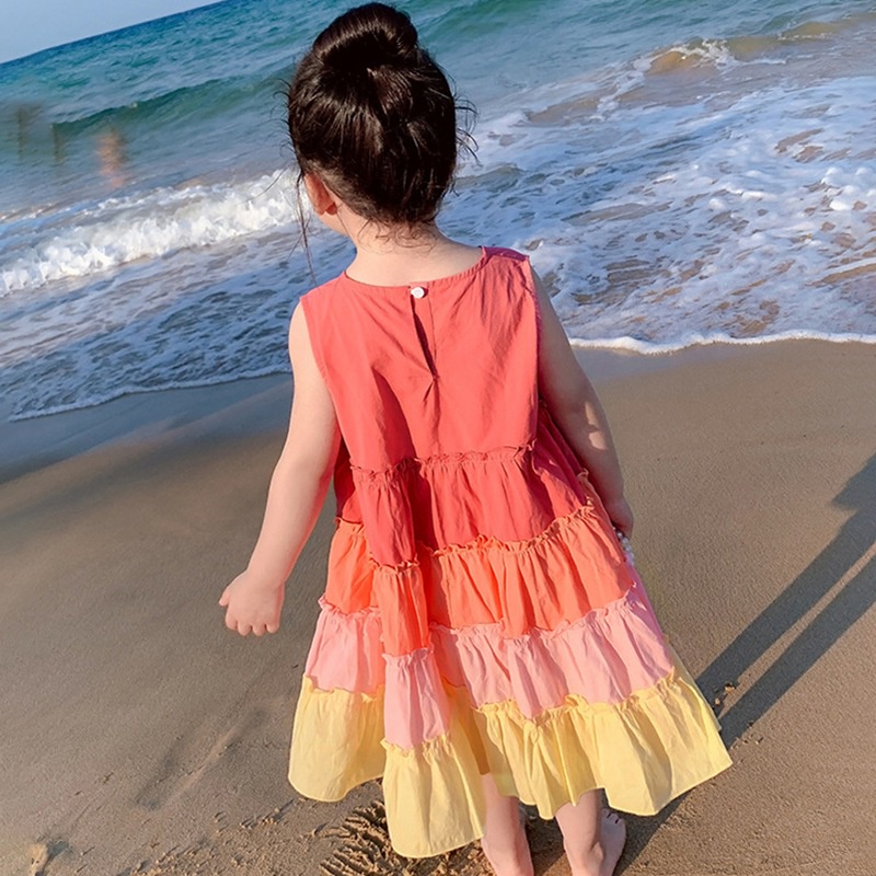 Đầm công chúa cổ tròn màu sắc cầu vồng thay đổi theo nhiệt độ đáng yêu cho bé gái