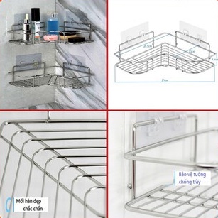Kệ Góc Dán Tường Siêu Chắc Chắn Giá Để Đồ Inox 304 Cao Cấp Nhà Tắm Nhà Bếp Chịu Lực Tốt