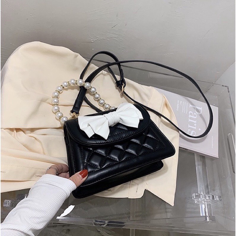 Túi Đeo Vai Linh Store Túi Đeo Chéo Nữ Đính Nơ Quai Ngọc Hottrend Phong Cách Hàn Quốc - LS6