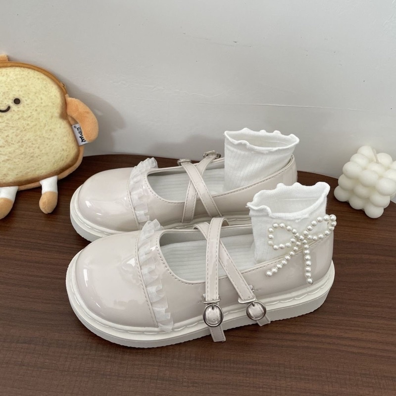 GIÀY LOLITA DA BÓNG MŨI TRÒN DÂY CHÉO KHUY CÀI PHONG CÁCH ANH QUỐC